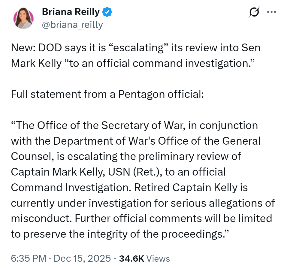 Tweet from DoD esclating the situation